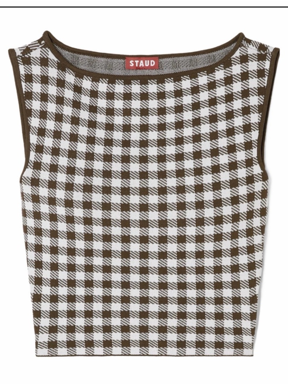 STAUD Brown & White Gingham Knit Tank